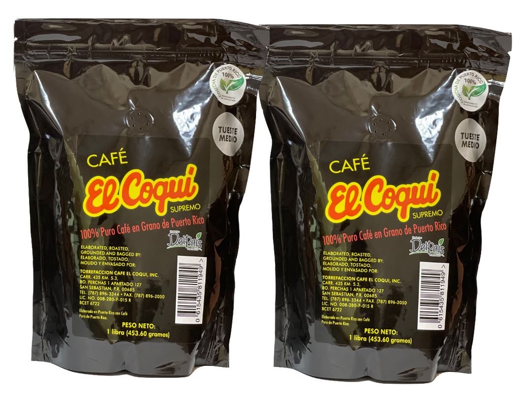 El Coqui Supremo Whole Beans  16 oz- Two Pack